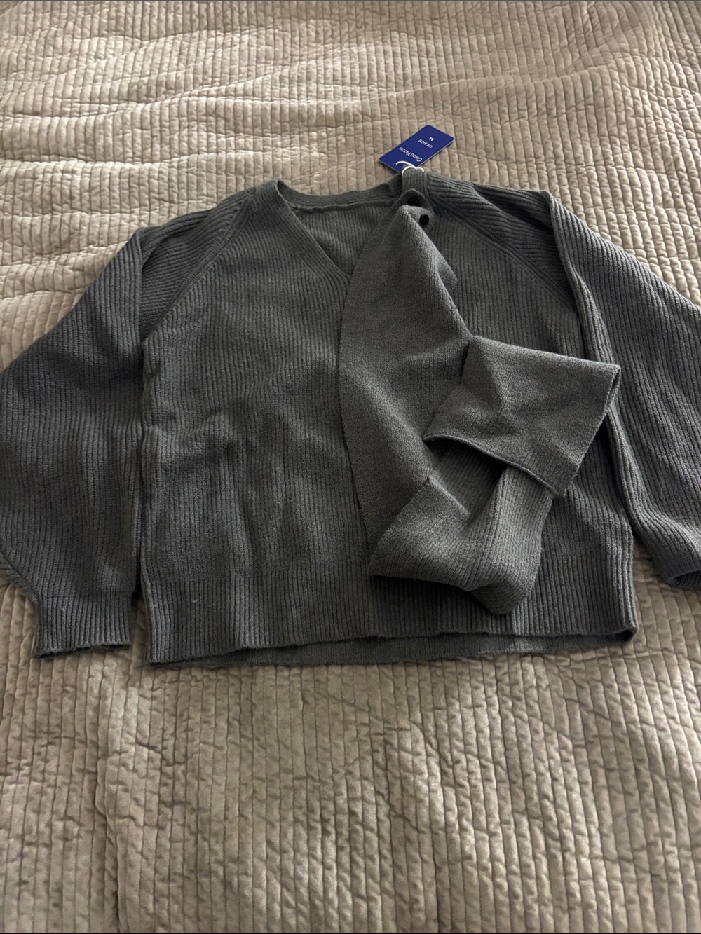 Ribbed V-Neck Sweater - Charcoal
